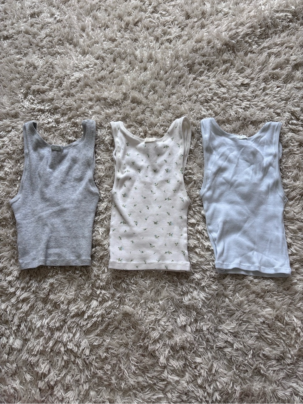 SKIMS 3-Pack Ribbed Tank Tops — Gray, White, Cream Floral ROSEBUD MULTI - Picture 6 of 8